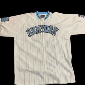 Vintage style men Cybertek New York #95 Jersey Size XL blue and white striped